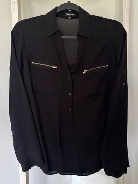 Express Men’s Black Button-Front Shirt with Gold Zippers